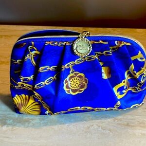 Estée Lauder cosmetic bag beautiful royal blue gold chains accent print 💙💛